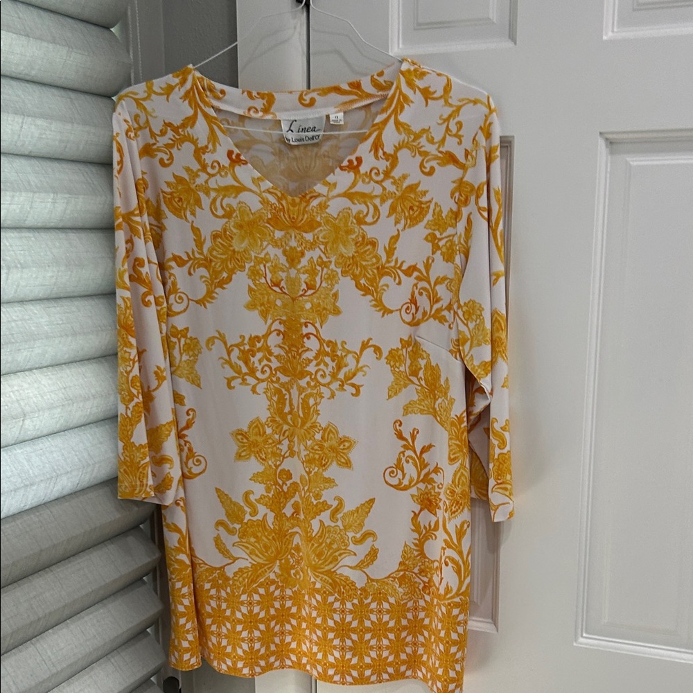 Linea Donatella Floral Yellow and White Blouse Tunic Top 1X